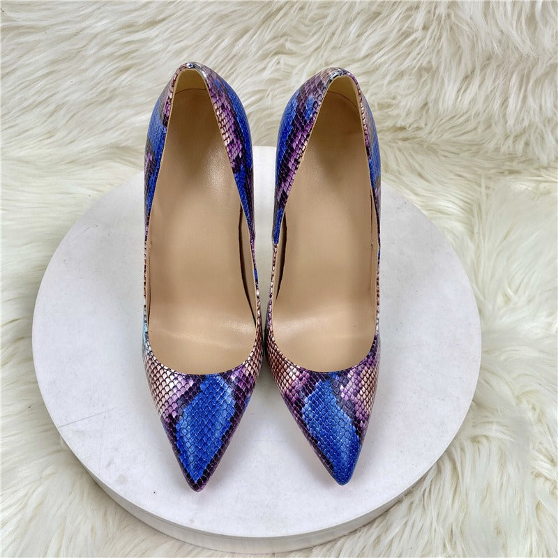 Blue Snake Patterned Heels