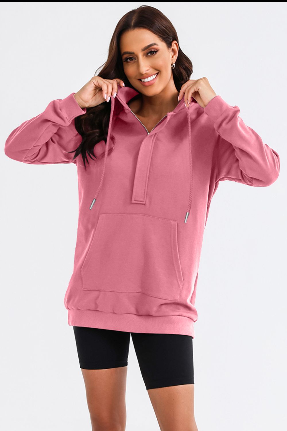 Drawstring Half Zip Hooded Dress