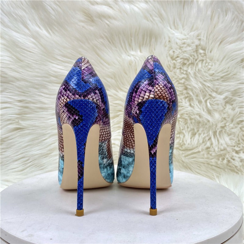 Blue Snake Patterned Heels