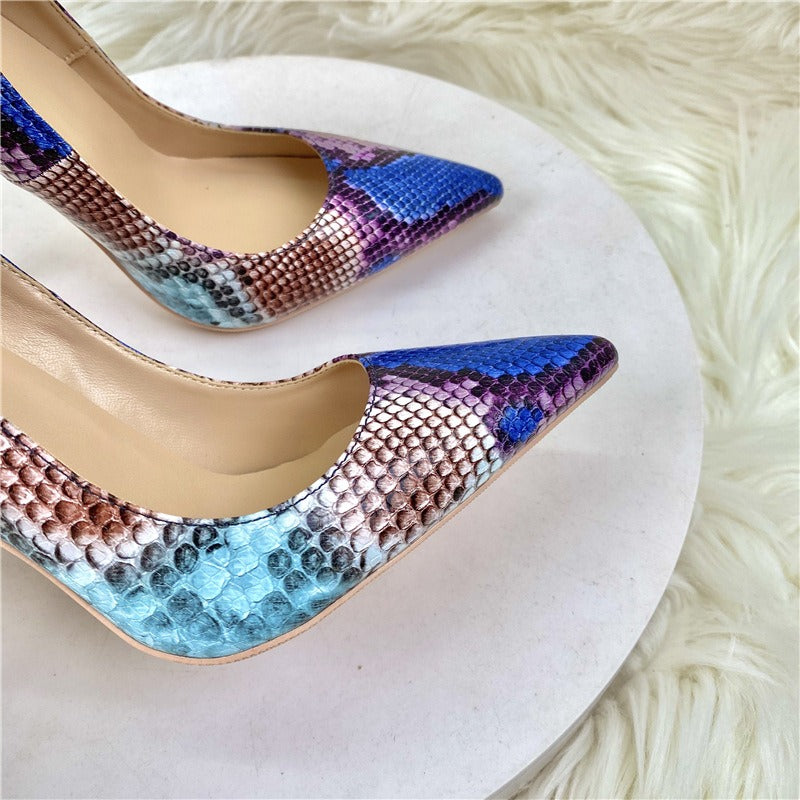 Blue Snake Patterned Heels