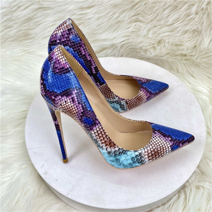 Blue Snake Patterned Heels