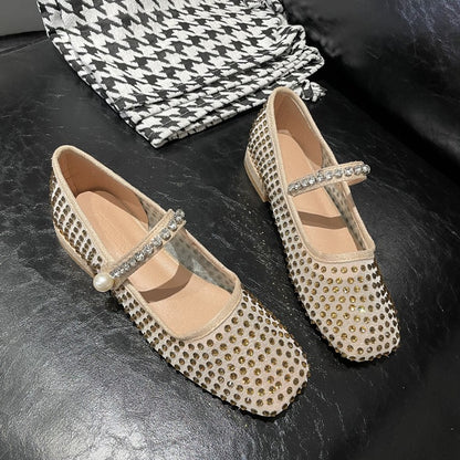 Mesh Diamond Pearls Shoes