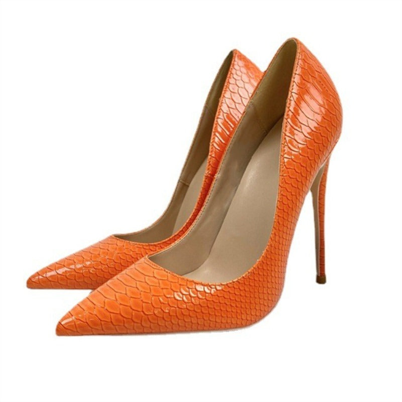 Orange Snake Patterned Heels