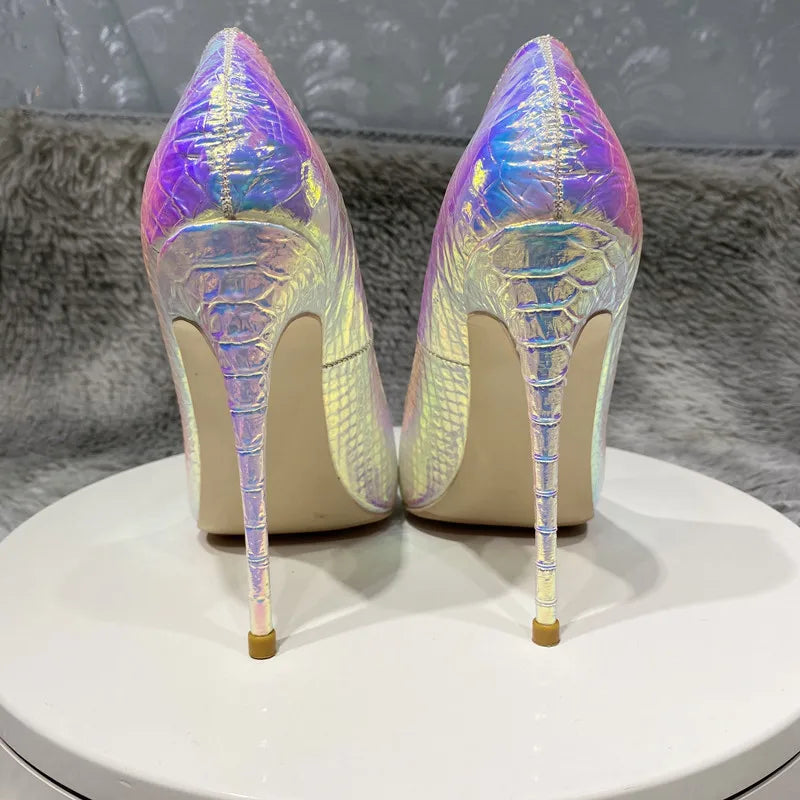 Silver Croc Effect Heels