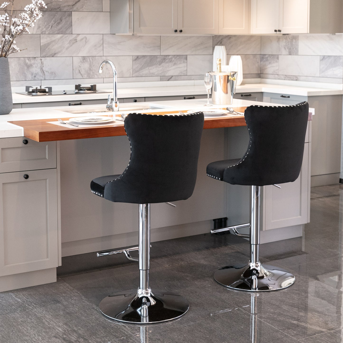Black/Silver Luxe Stool Set (2)
