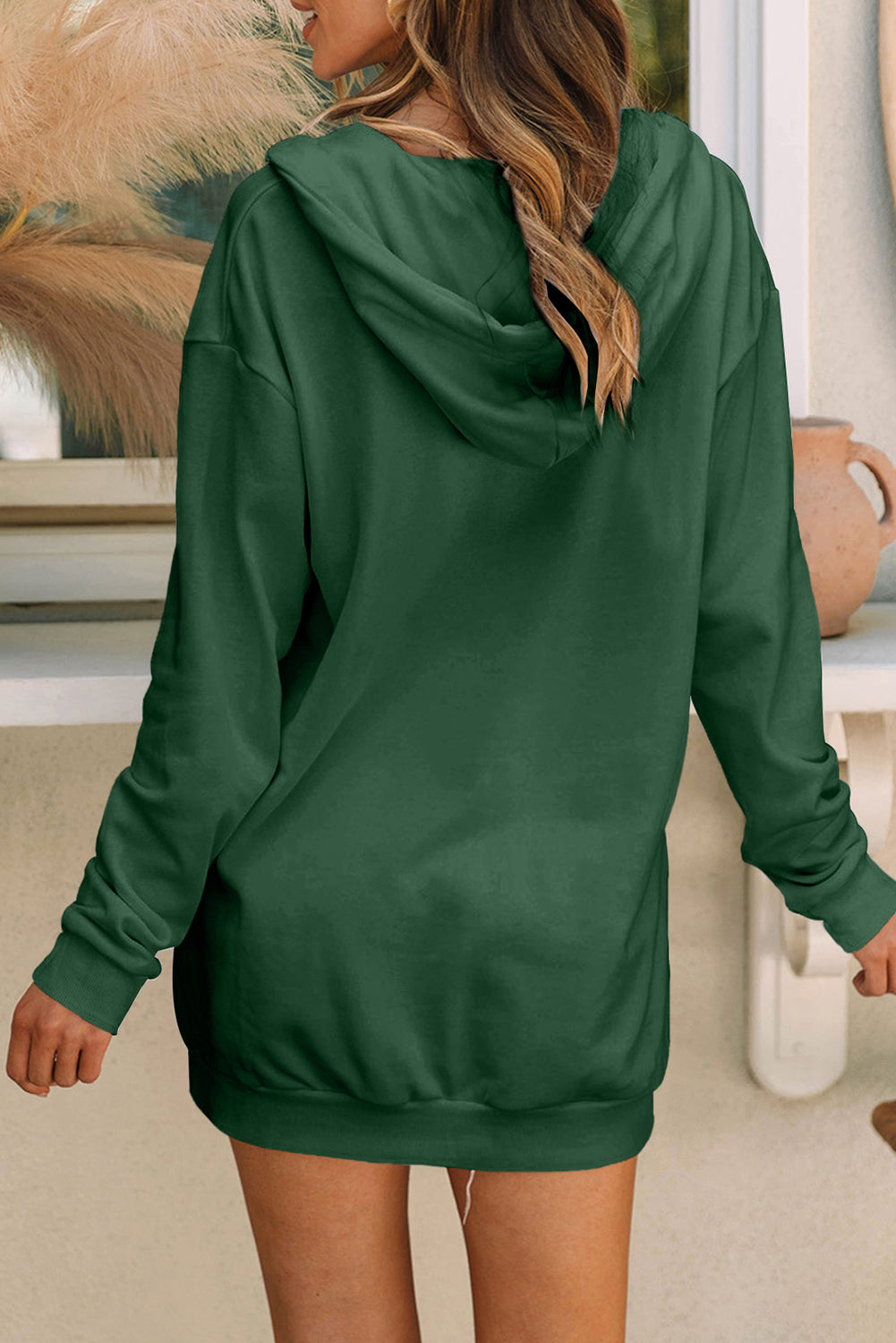 Drawstring Half Zip Hooded Dress